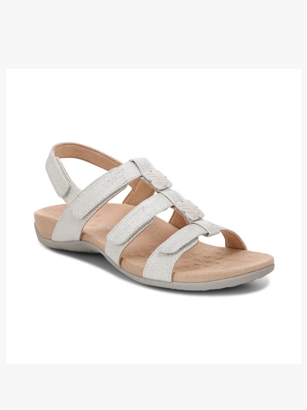 Vionic Amber Adjustable Sandals silver metallic Comfort Shoes Coastal Walking 9